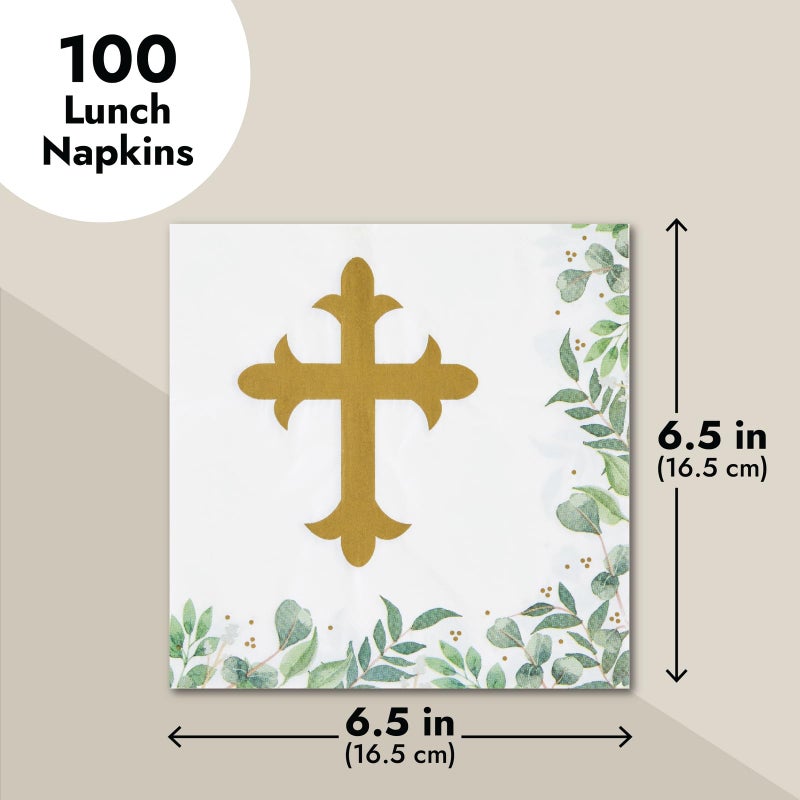 Sparkle and Bash Baptism Napkins Cross Design for Christening Decorations - 100 Pack, 2-Ply, 6.5 x 6.5 In - Image 3